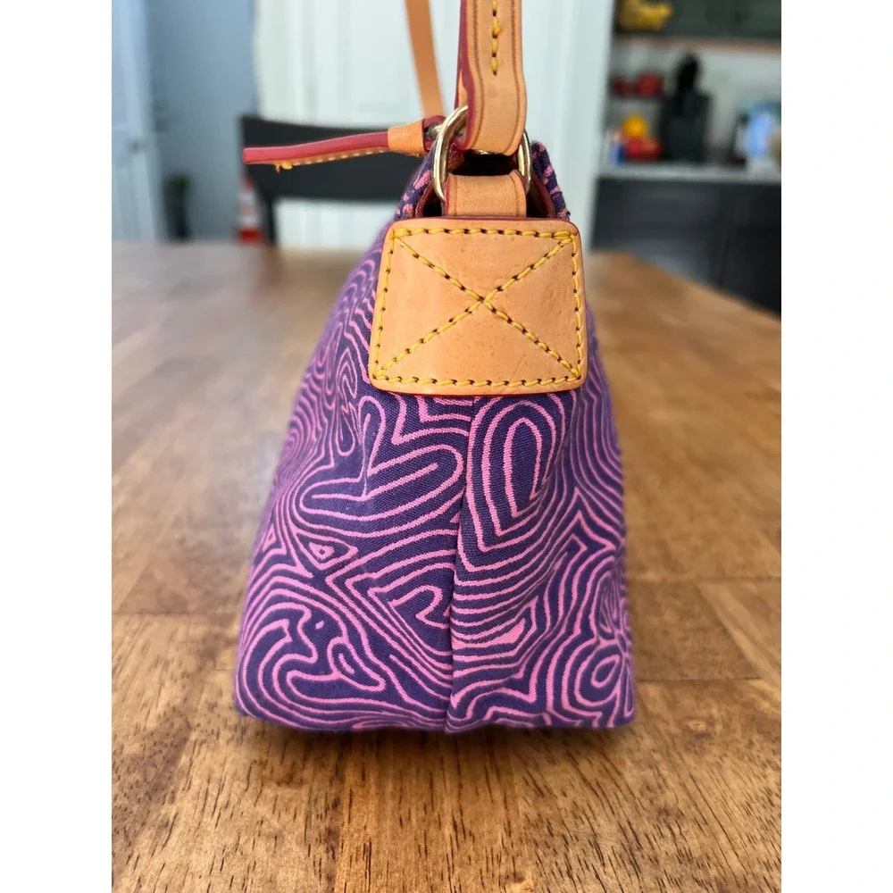 Dooney & Bourke Doodle Print Canvas Small Shoulder Bag Purple Pink Vachetta Trim